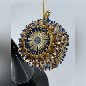 Vintage Satin Beaded Sequin Pearl Ornate Ball Ornament Push Pin Handmade MCM